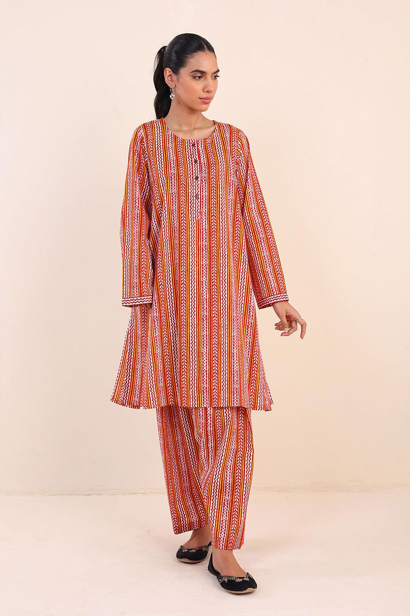 Generation - Barfi Printed Suit - Cotton - Red - 2 Piece