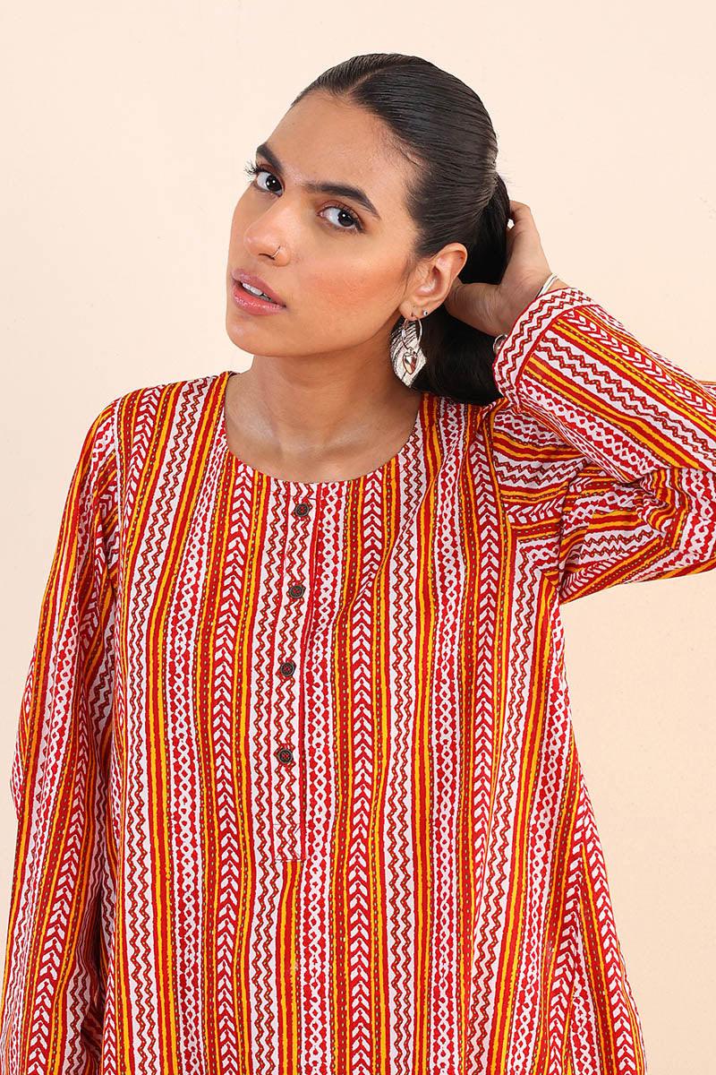 Generation - Barfi Printed Suit - Cotton - Red - 2 Piece