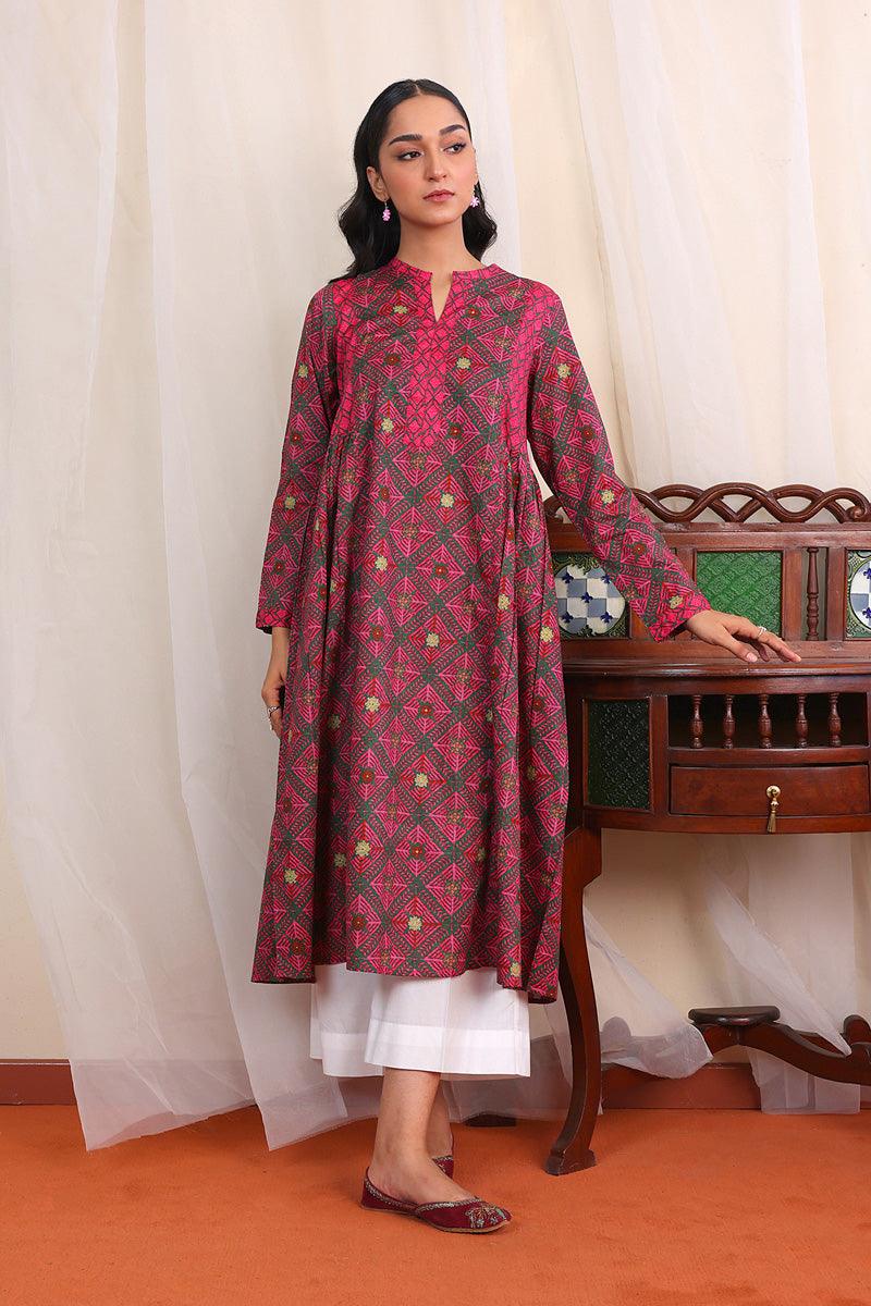 Generartion - Phulkari Flared Set - 1 Piece - Green - Lawn