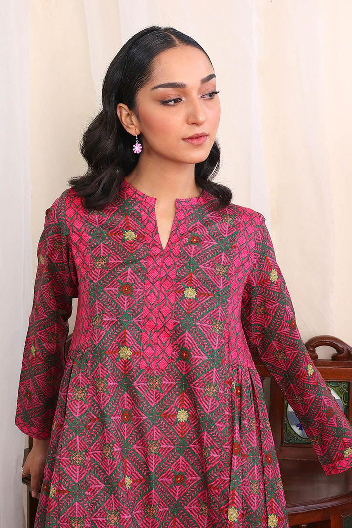 Generartion - Phulkari Flared Set - 1 Piece - Green - Lawn