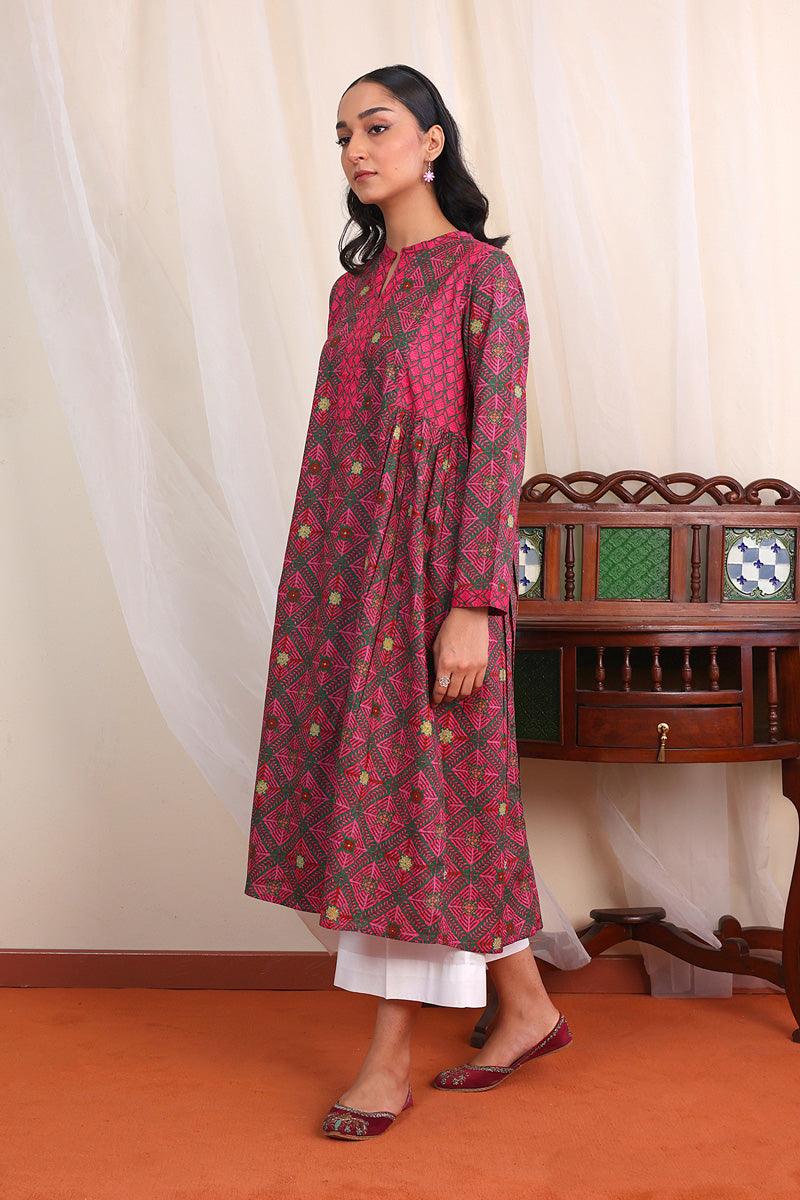 Generartion - Phulkari Flared Set - 1 Piece - Green - Lawn