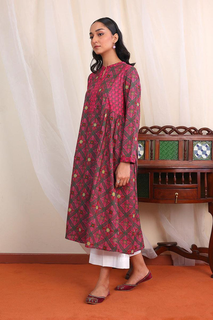 Generartion - Phulkari Flared Set - 1 Piece - Green - Lawn