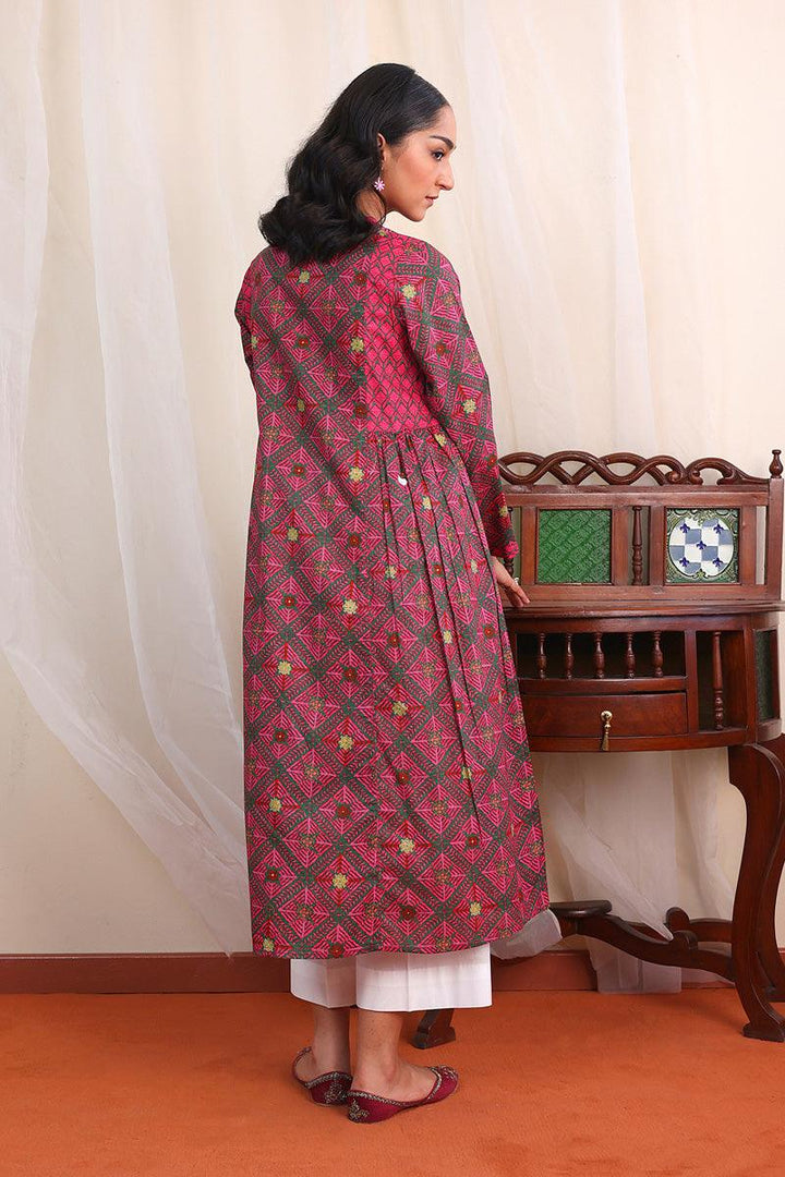 Generartion - Phulkari Flared Set - 1 Piece - Green - Lawn
