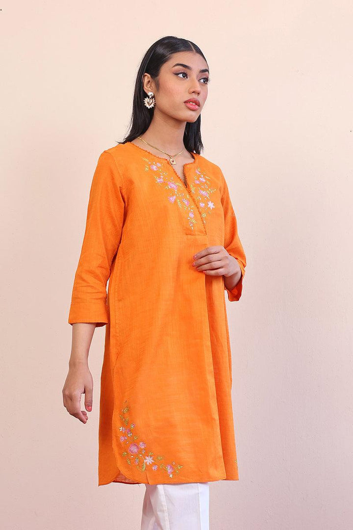 Generation - Sunehri Phool Embroidered Kurti - Orange - Lawn - 1 Piece