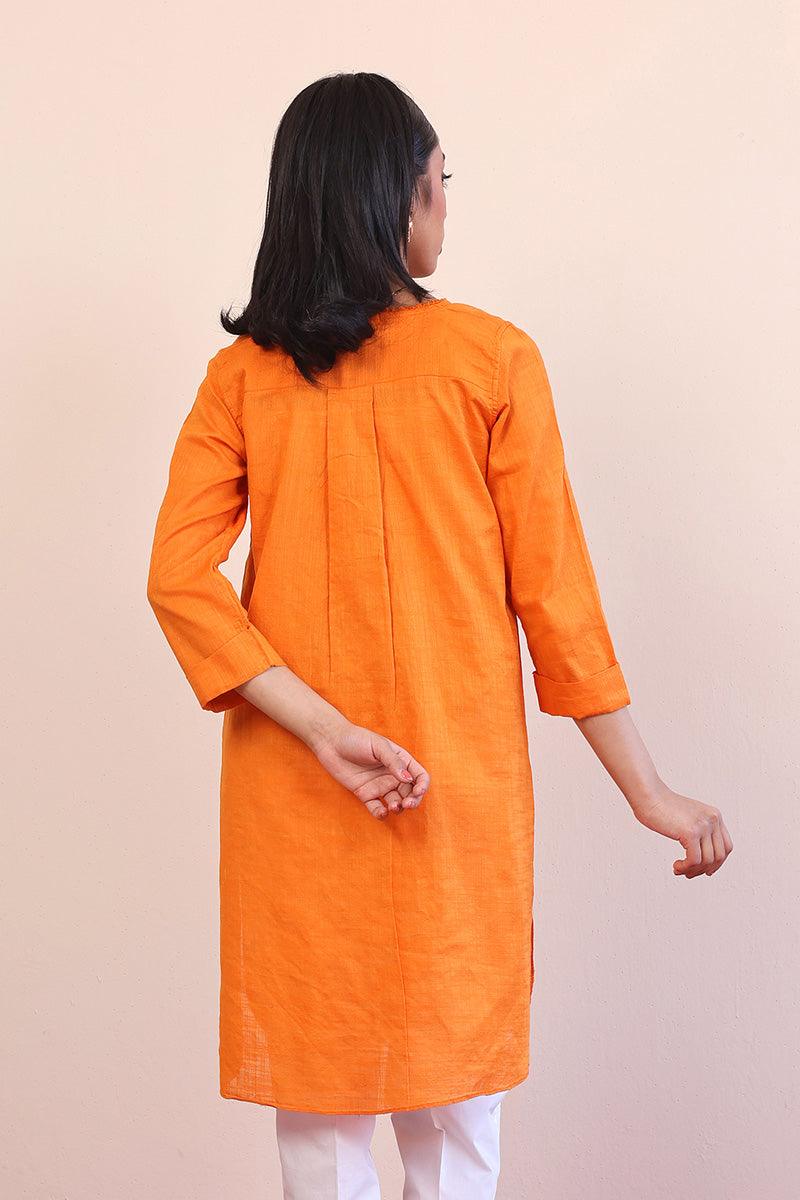 Generation - Sunehri Phool Embroidered Kurti - Orange - Lawn - 1 Piece