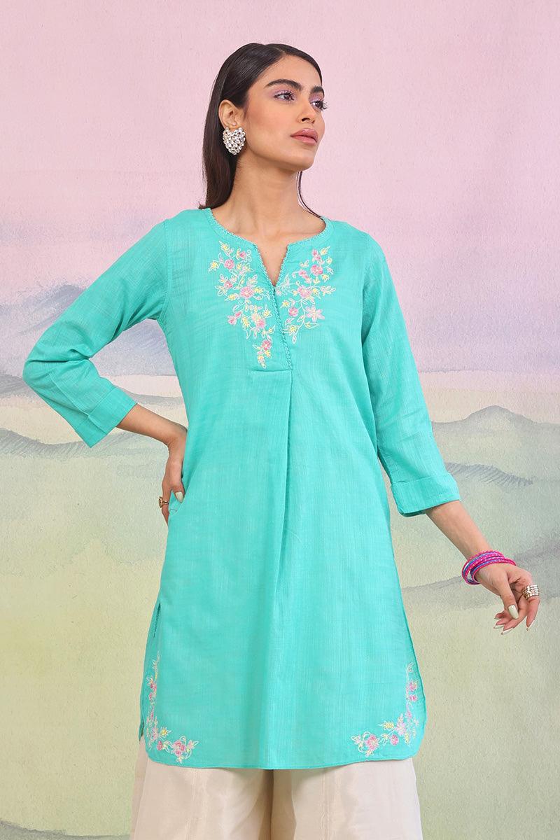 Generation - Sunehri Phool Kurti - Red - Lawn - 1 Piece