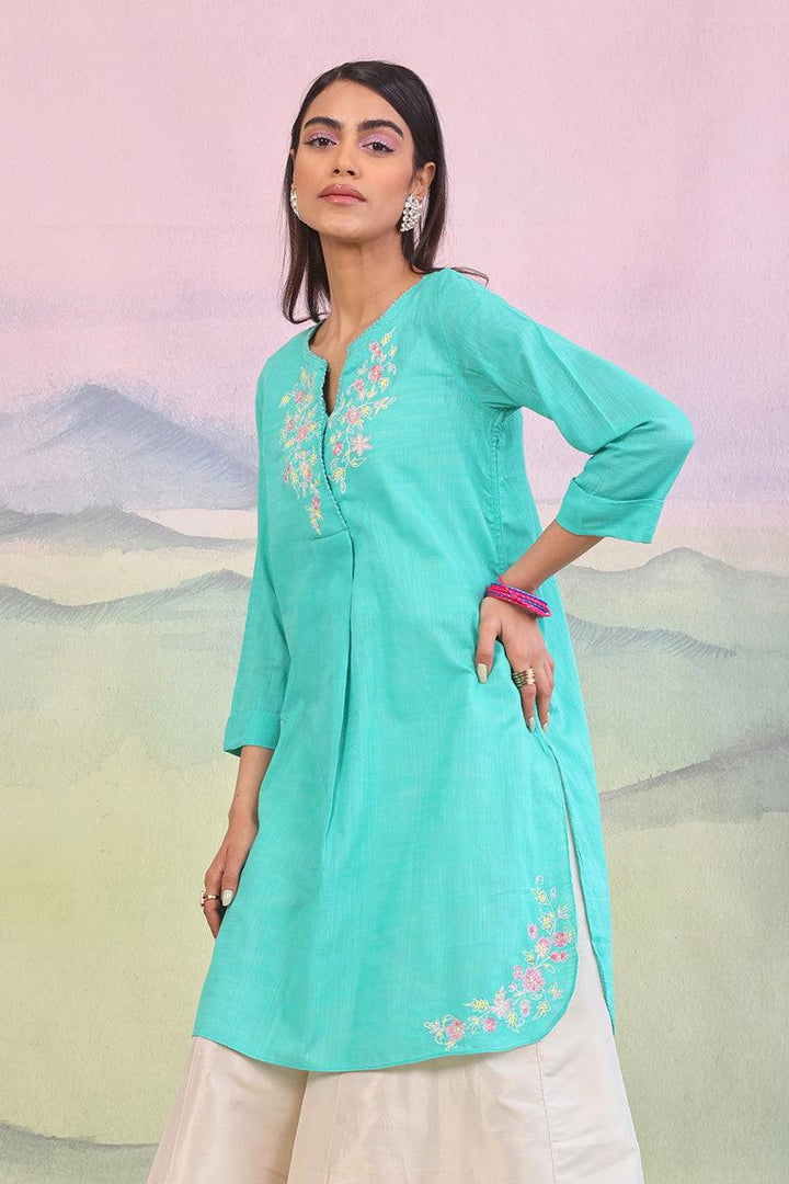 Generation - Sunehri Phool Kurti - Red - Lawn - 1 Piece