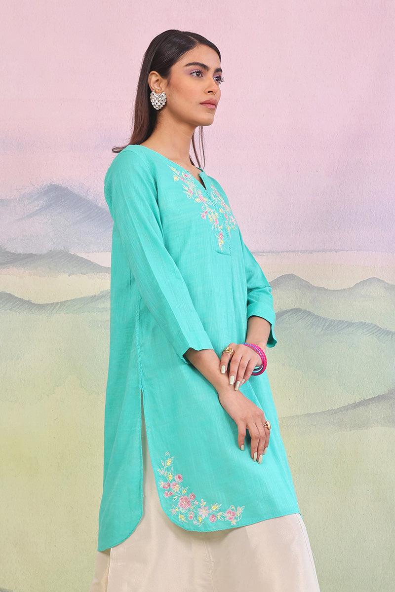 Generation - Sunehri Phool Kurti - Red - Lawn - 1 Piece