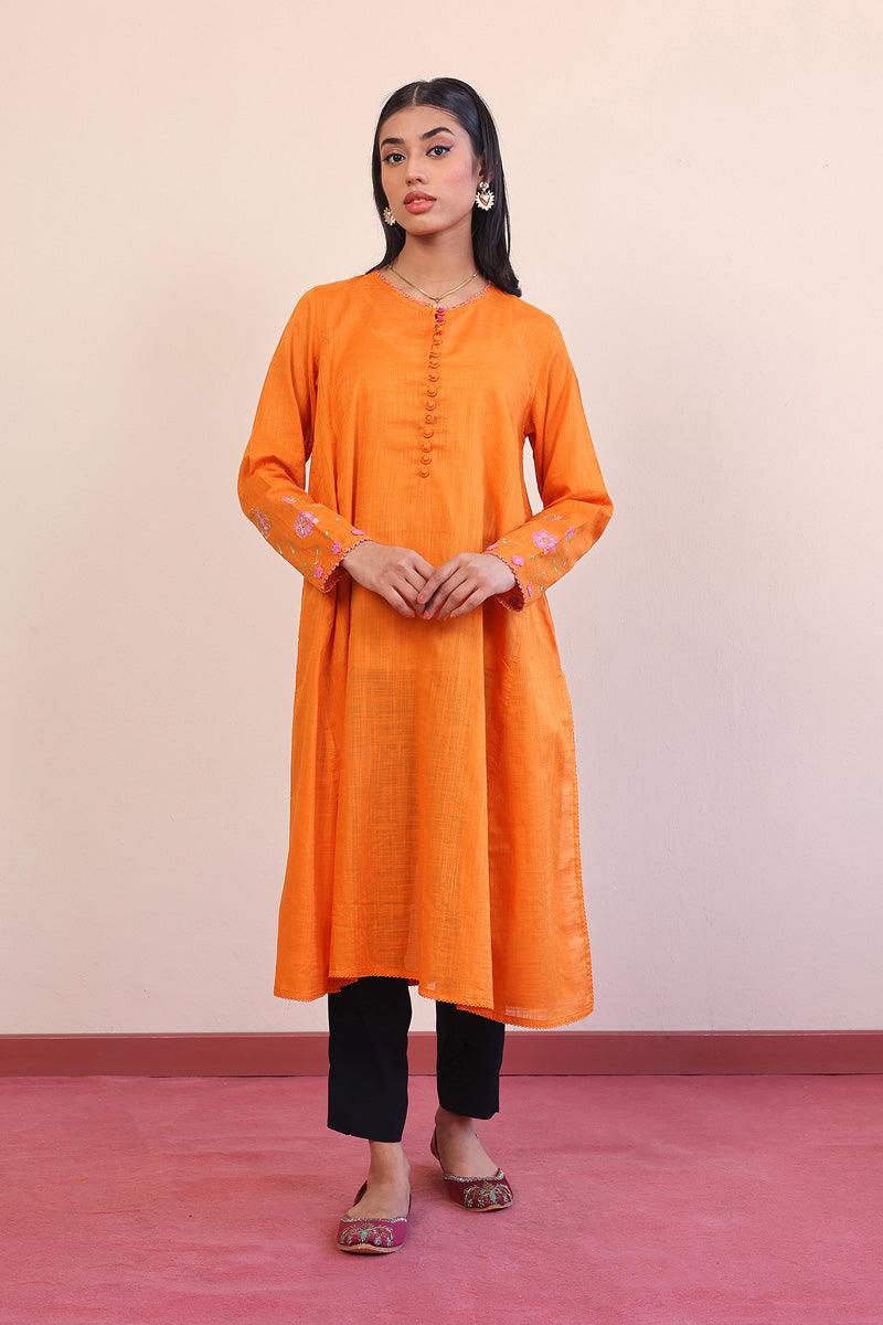 Generation - Sunehri Phool Embroidered Shirt - Orange - Lawn - 1 Piece