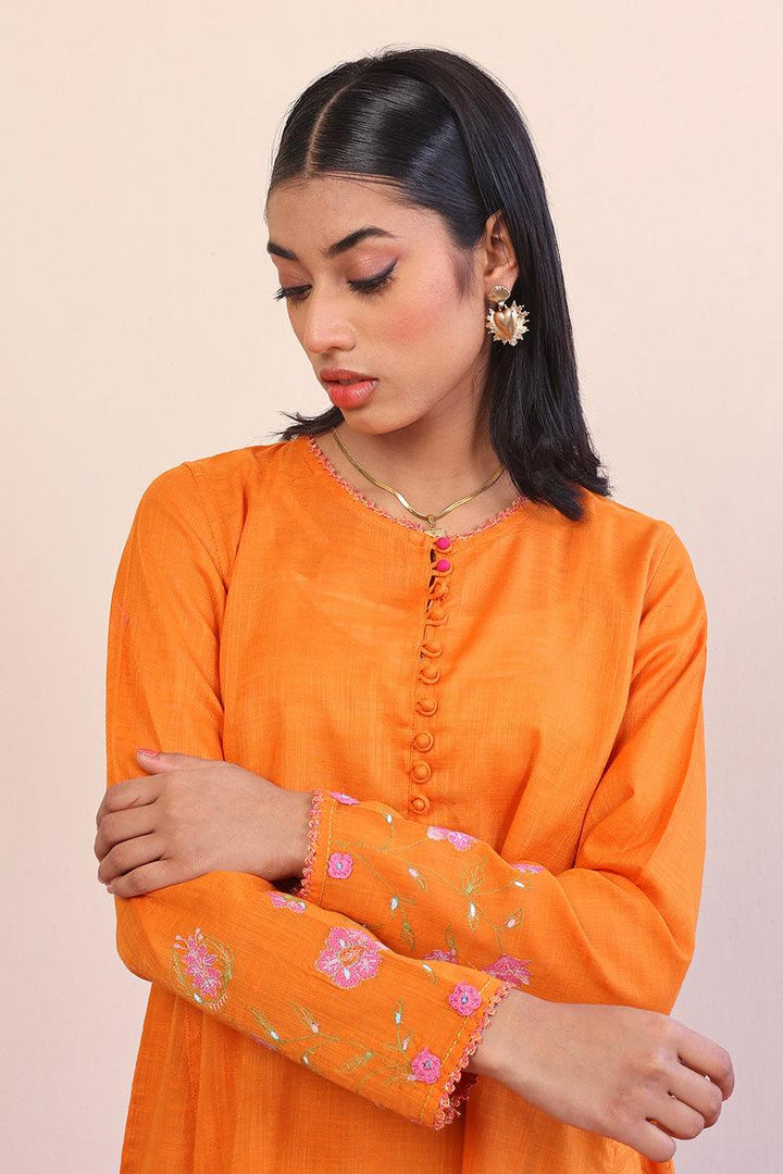 Generation - Sunehri Phool Embroidered Shirt - Orange - Lawn - 1 Piece