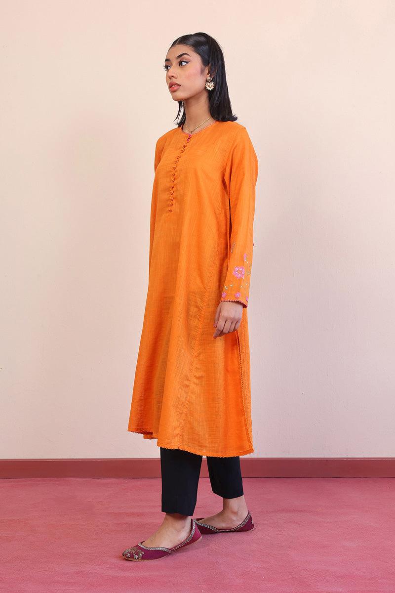Generation - Sunehri Phool Embroidered Shirt - Orange - Lawn - 1 Piece
