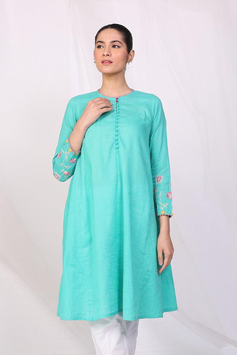 Generation - Sunehri Phool Embroidered Shirt - Sea Green - Lawn - 1 Piece