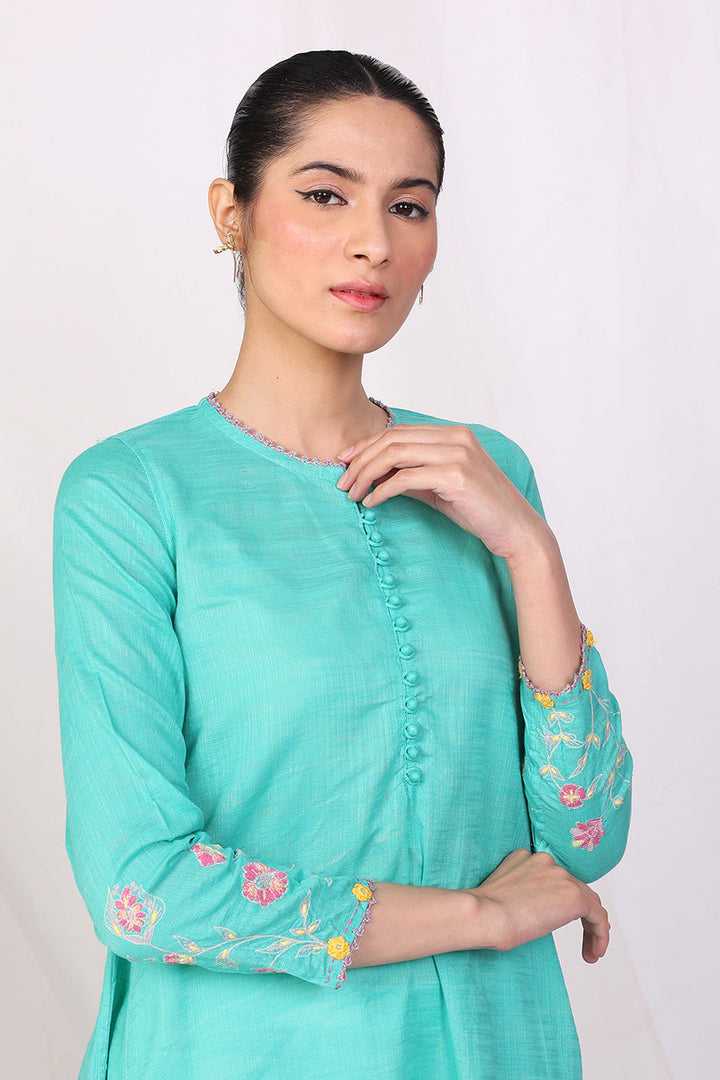 Generation - Sunehri Phool Embroidered Shirt - Sea Green - Lawn - 1 Piece