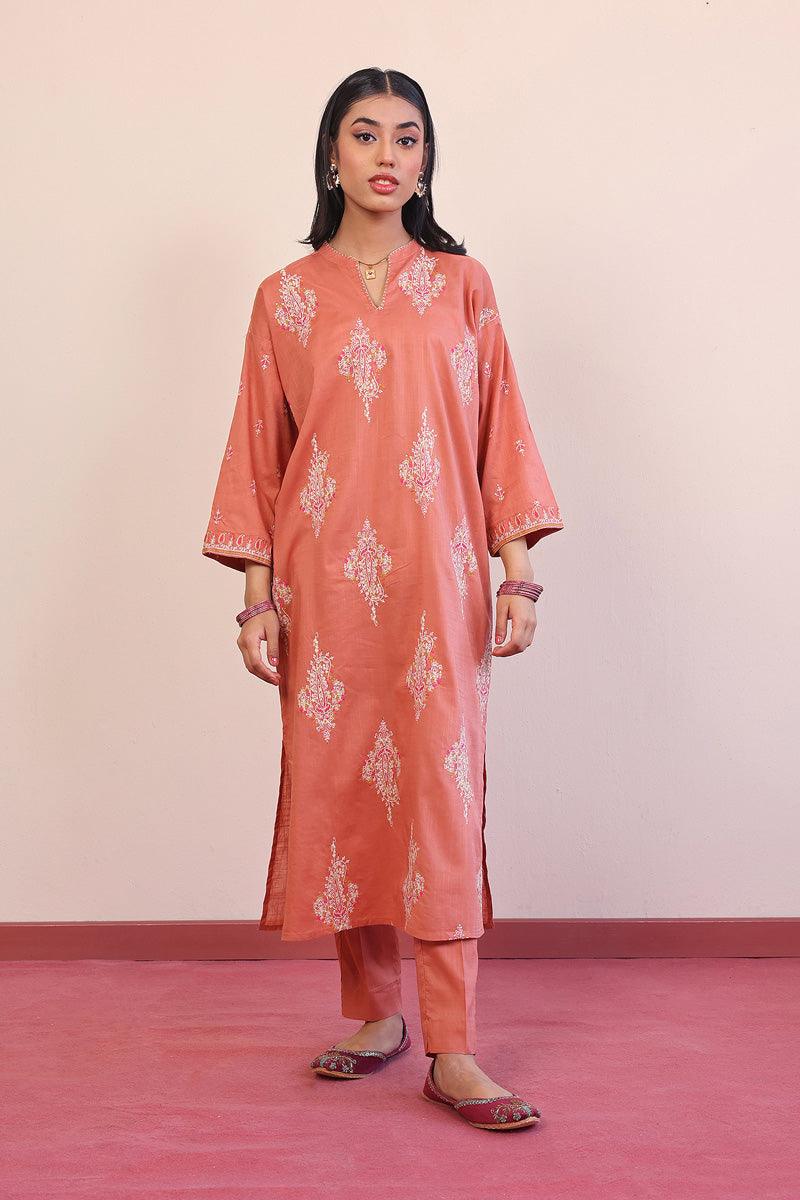 Generation - Rangeen Embroidered Set - Peach - Lawn - 2 Piece