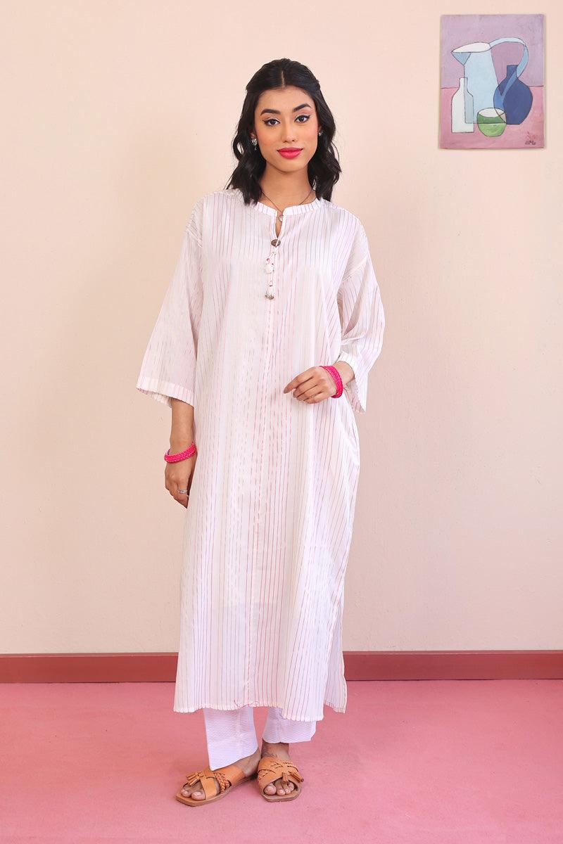 Generation - Peacock Boxy Kurta - White - Lawn - 1 Piece
