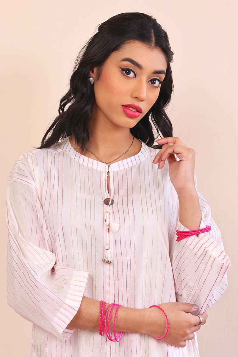 Generation - Peacock Boxy Kurta - White - Lawn - 1 Piece