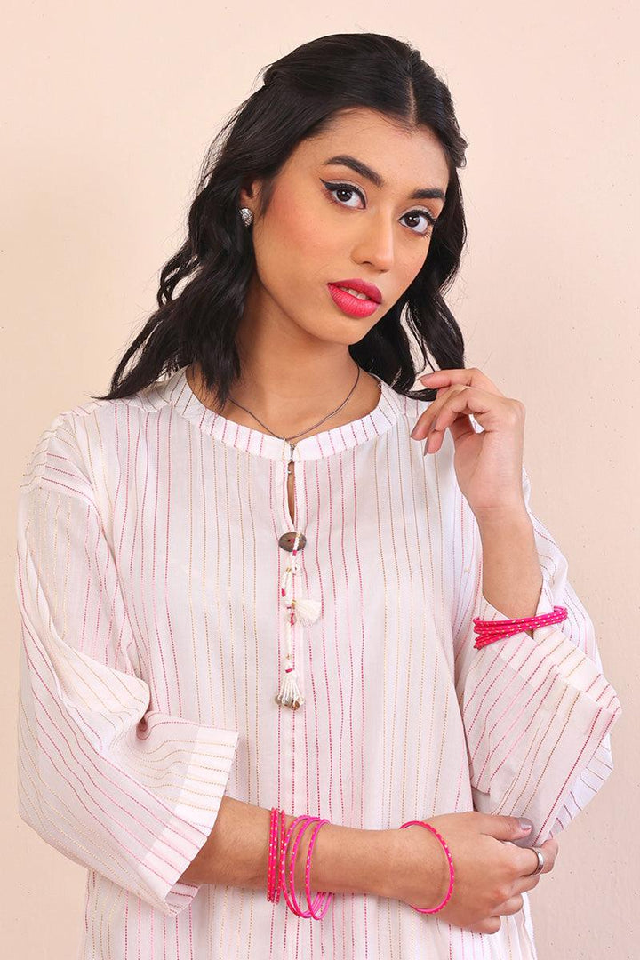 Generation - Peacock Boxy Kurta - White - Lawn - 1 Piece