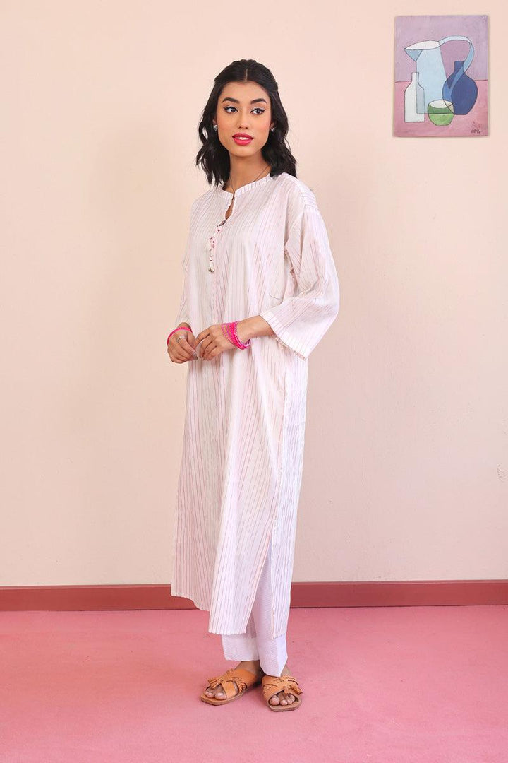 Generation - Peacock Boxy Kurta - White - Lawn - 1 Piece