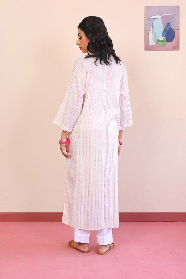 Generation - Peacock Boxy Kurta - White - Lawn - 1 Piece