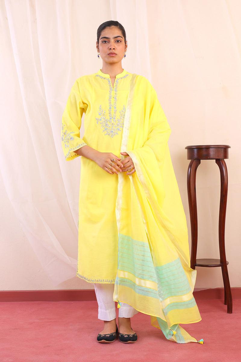 Generation - Shehzaadi Chanderi Blend Suit - Cotton - Yellow - 3 Piece