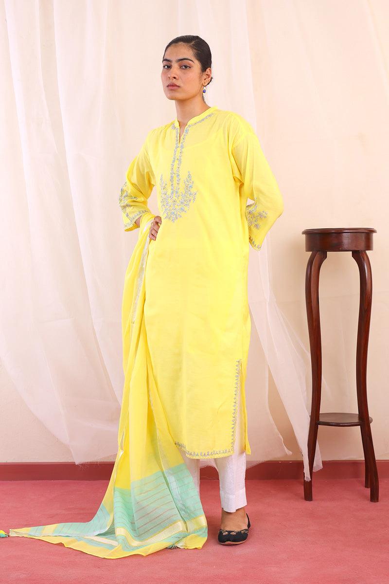 Generation - Shehzaadi Chanderi Blend Suit - Cotton - Yellow - 3 Piece