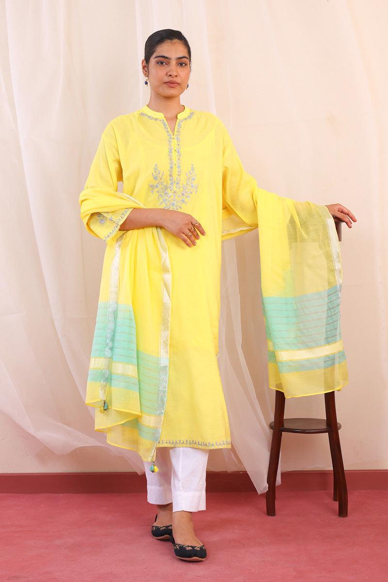 Generation - Shehzaadi Chanderi Blend Suit - Cotton - Yellow - 3 Piece