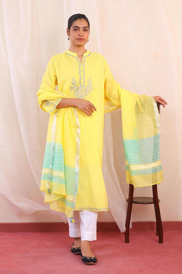 Generation - Shehzaadi Chanderi Blend Suit - Cotton - Yellow - 3 Piece