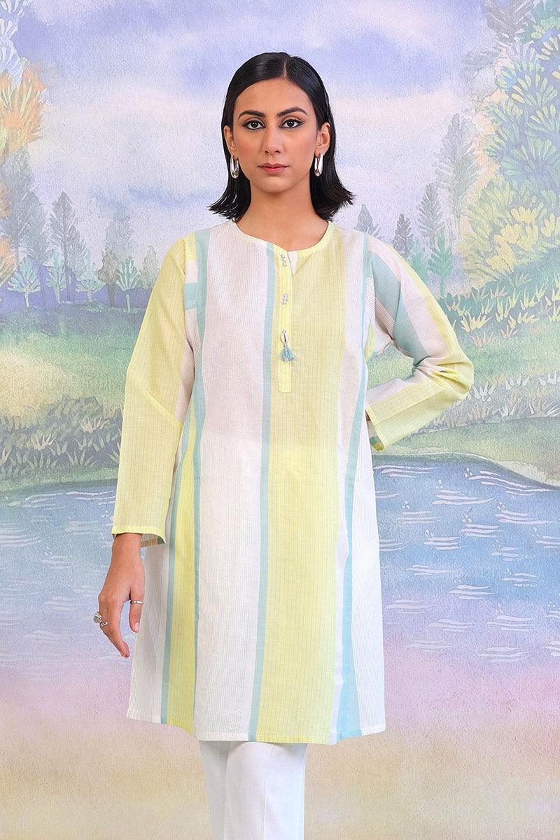Generation - Peacock Kurta - Yellow - Lawn - 1 Piece