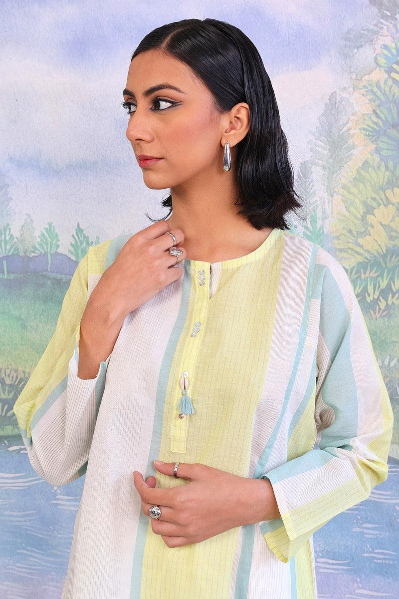 Generation - Peacock Kurta - Yellow - Lawn - 1 Piece