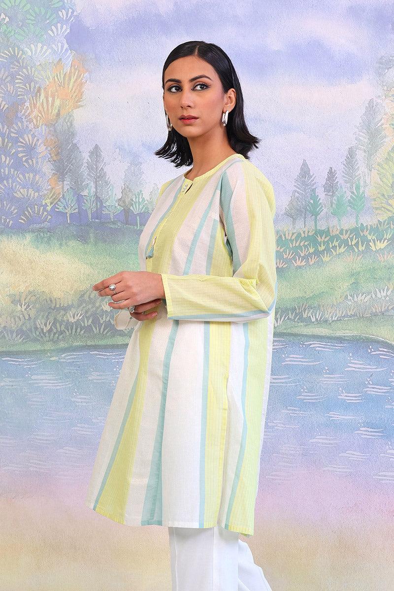 Generation - Peacock Kurta - Yellow - Lawn - 1 Piece