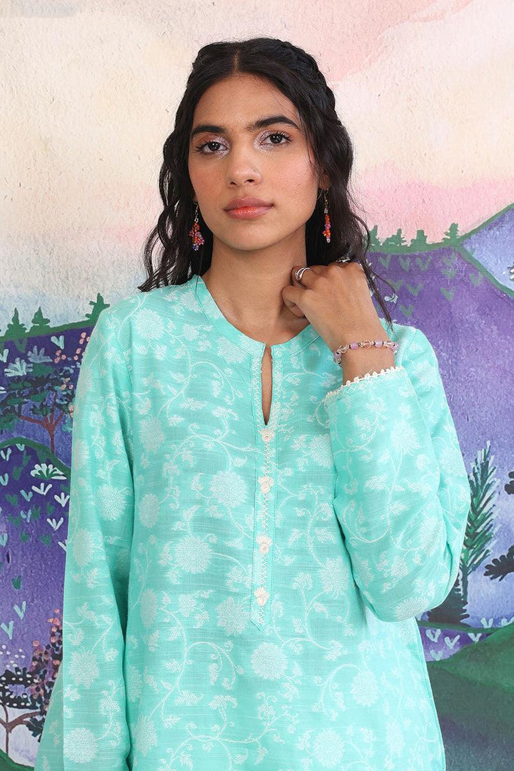 Generation - Breezy Blues SeaFoam Kurta - Red - Jacquard - 1 Piece