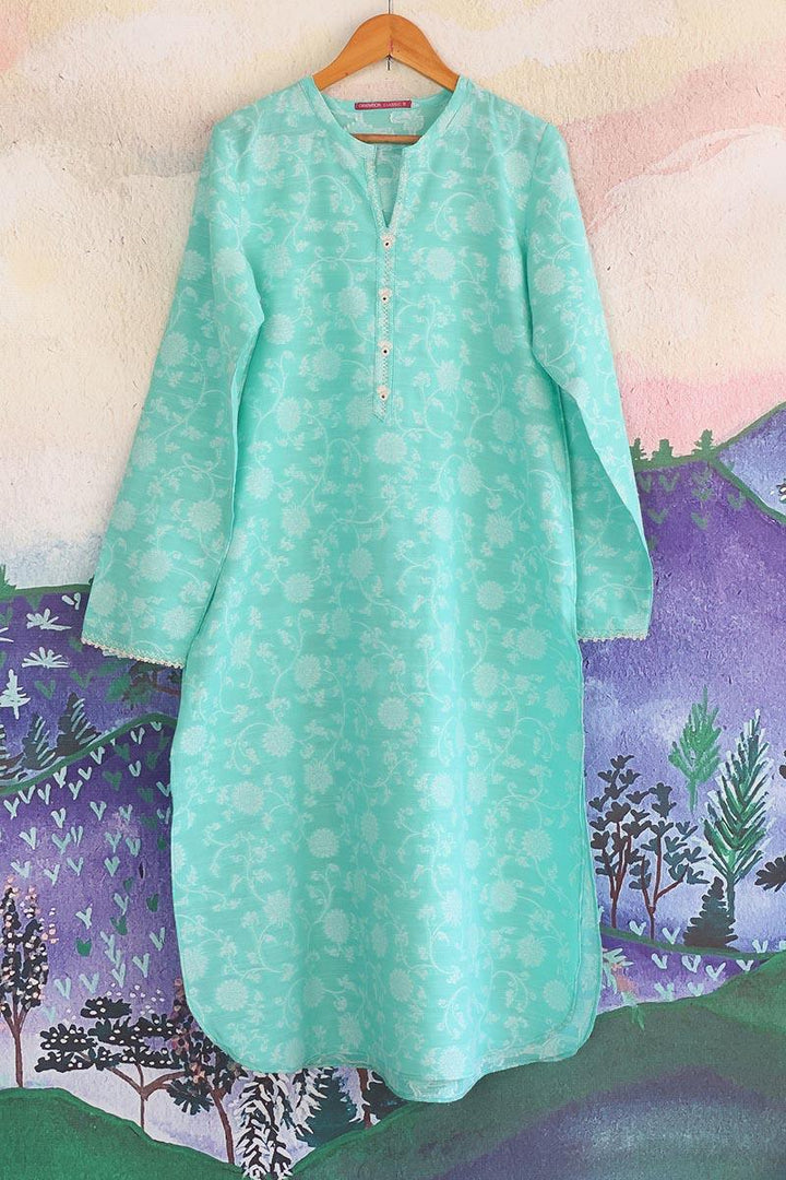 Generation - Breezy Blues SeaFoam Kurta - Red - Jacquard - 1 Piece