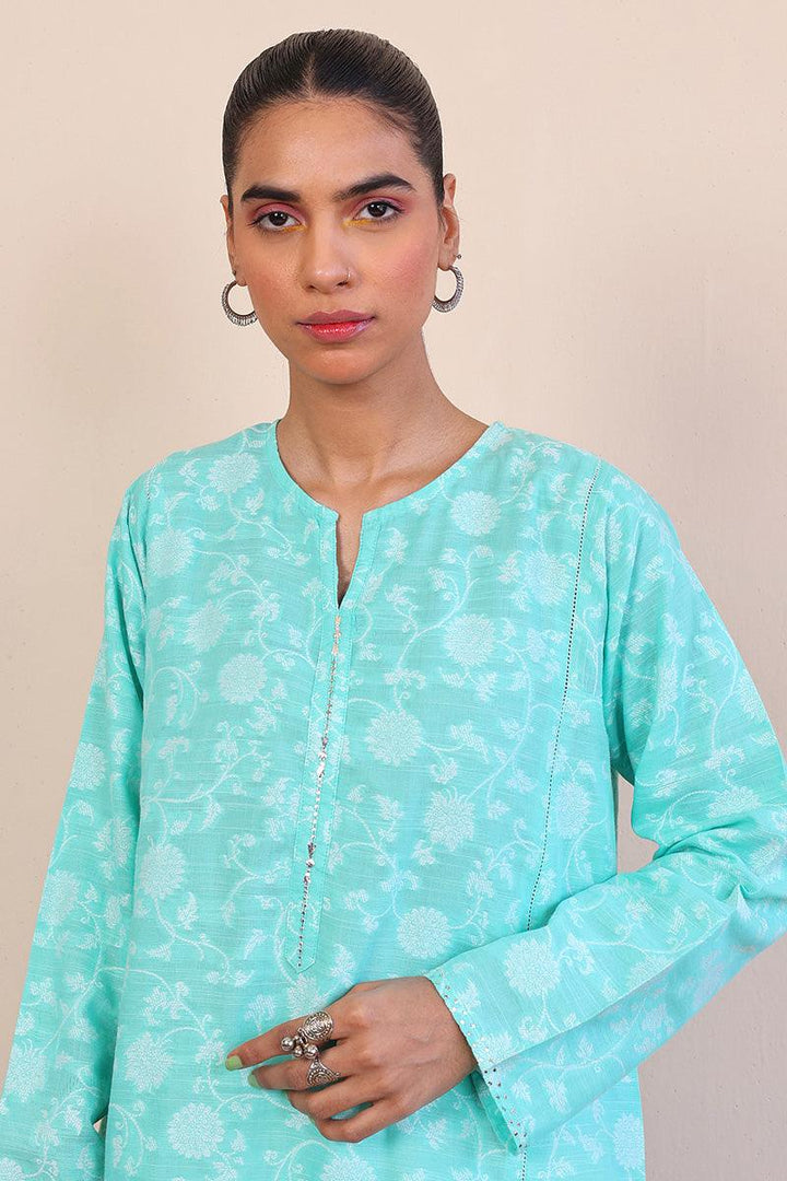 Generation - Breezy Blues Jacquard Kurta - Green - Lawn - 1 Piece