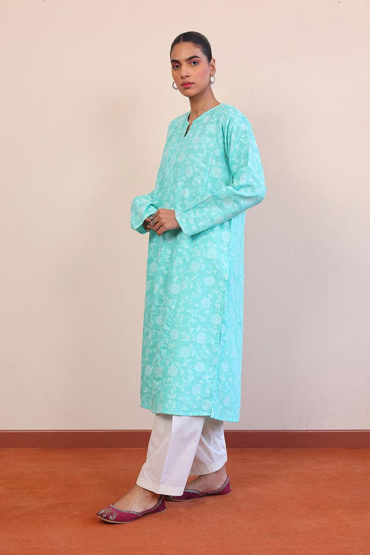 Generation - Breezy Blues Jacquard Kurta - Green - Lawn - 1 Piece