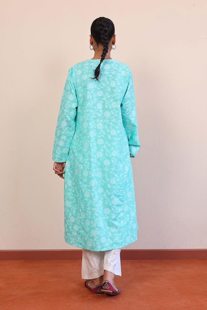 Generation - Breezy Blues Jacquard Kurta - Green - Lawn - 1 Piece