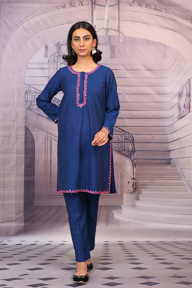 Generation - Peacock Embroidered Set - Blue - Lawn - 2 Piece