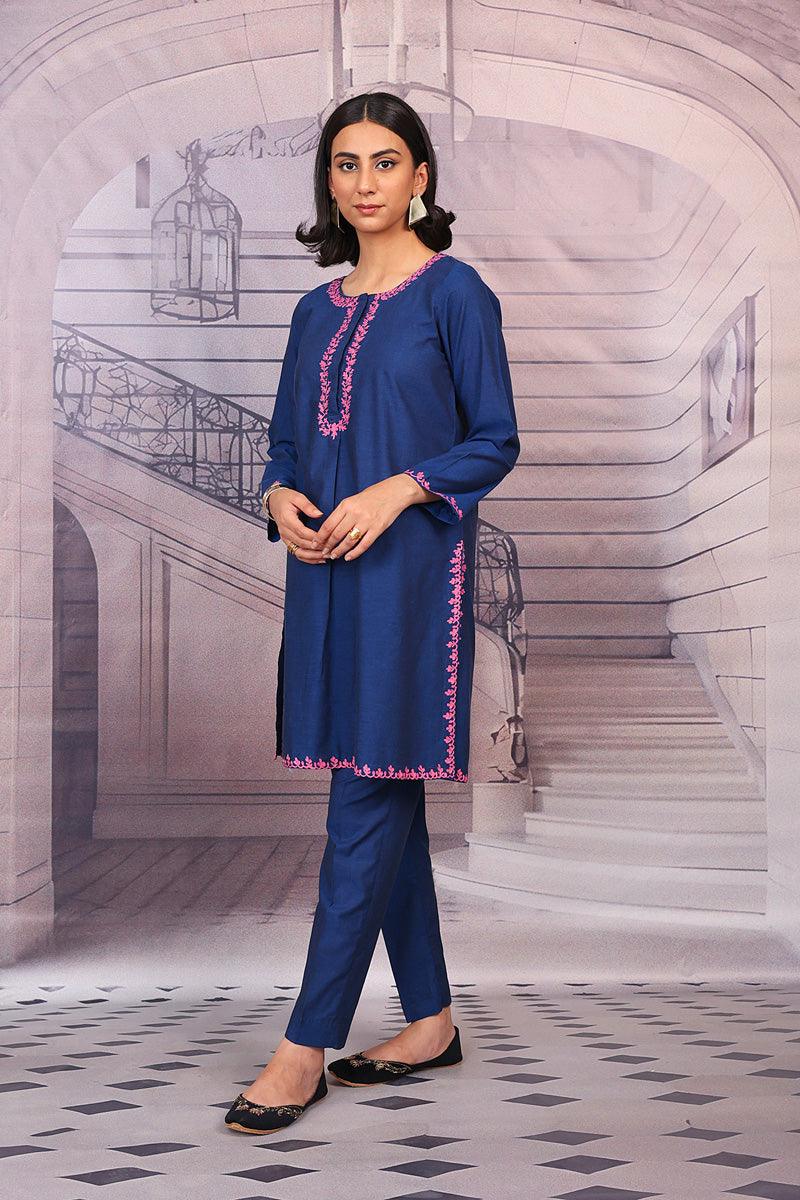Generation - Peacock Embroidered Set - Blue - Lawn - 2 Piece