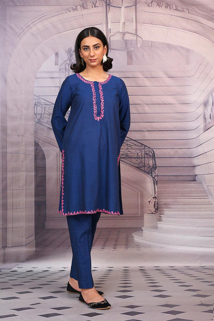 Generation - Peacock Embroidered Set - Blue - Lawn - 2 Piece