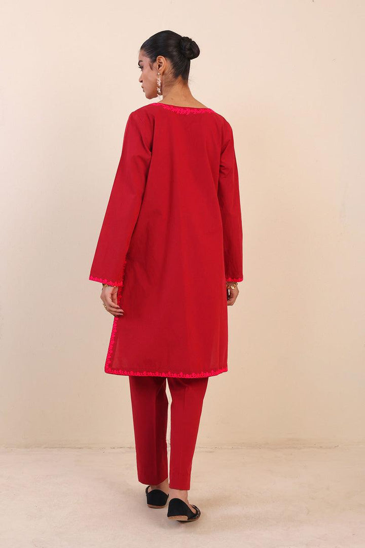 Generation - Peacock Embroidered Set - Red - Lawn - 2 Piece