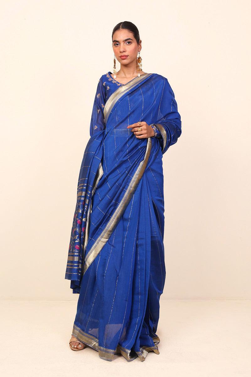 Generation - Pathani Peekaboo Saree - Blue - Cotton - 3 Piece