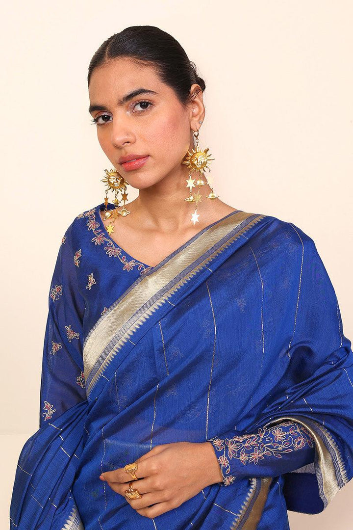 Generation - Pathani Peekaboo Saree - Blue - Cotton - 3 Piece
