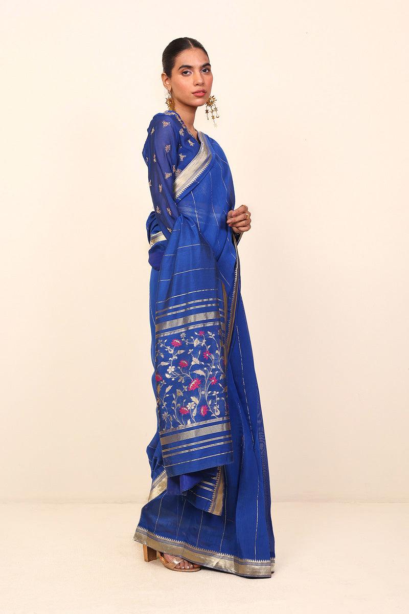 Generation - Pathani Peekaboo Saree - Blue - Cotton - 3 Piece