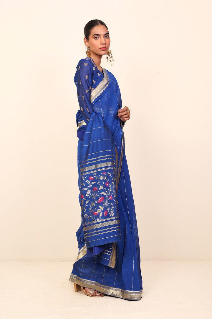 Generation - Pathani Peekaboo Saree - Blue - Cotton - 3 Piece