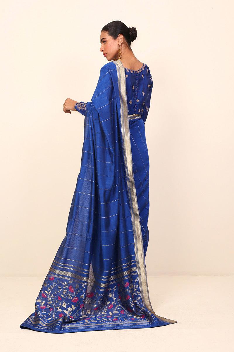 Generation - Pathani Peekaboo Saree - Blue - Cotton - 3 Piece