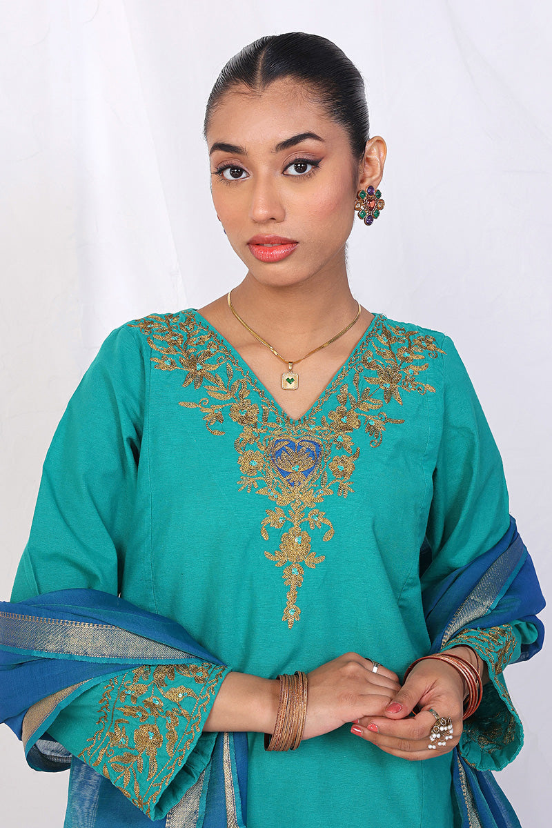 Generation - Aik Rang Asmani Suit - Green - Cotton - 3 Piece