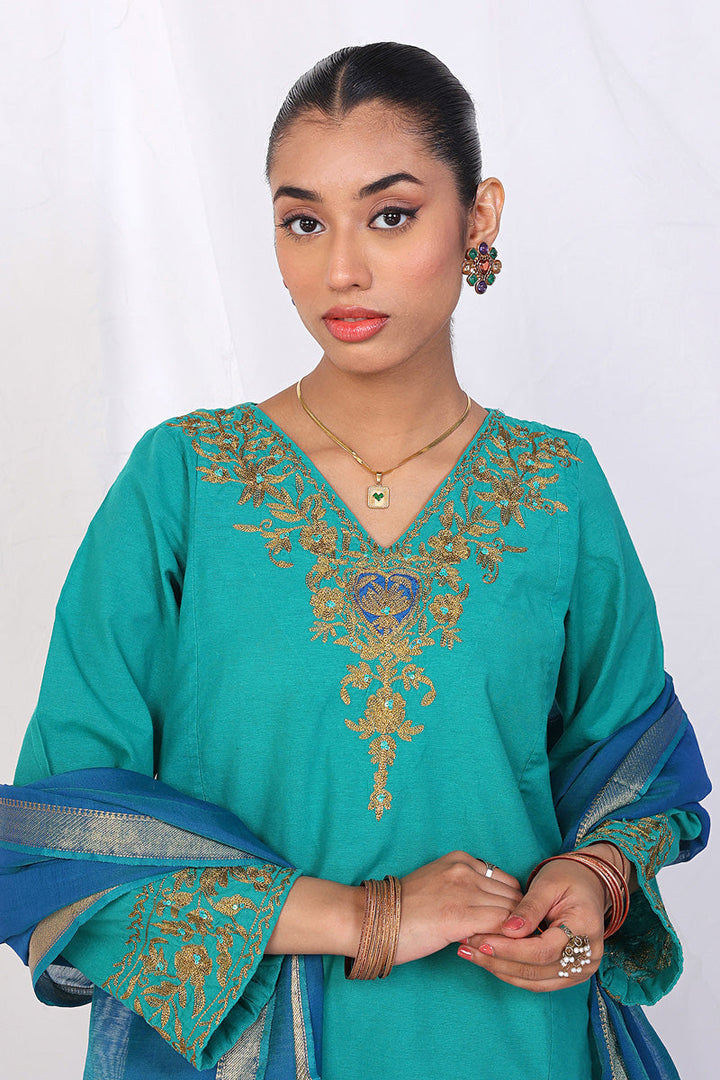 Generation - Aik Rang Asmani Suit - Green - Cotton - 3 Piece