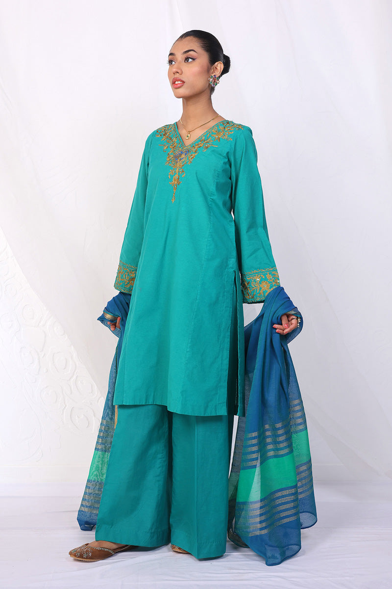 Generation - Aik Rang Asmani Suit - Green - Cotton - 3 Piece