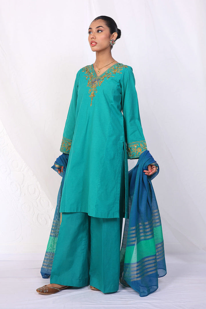 Generation - Aik Rang Asmani Suit - Green - Cotton - 3 Piece