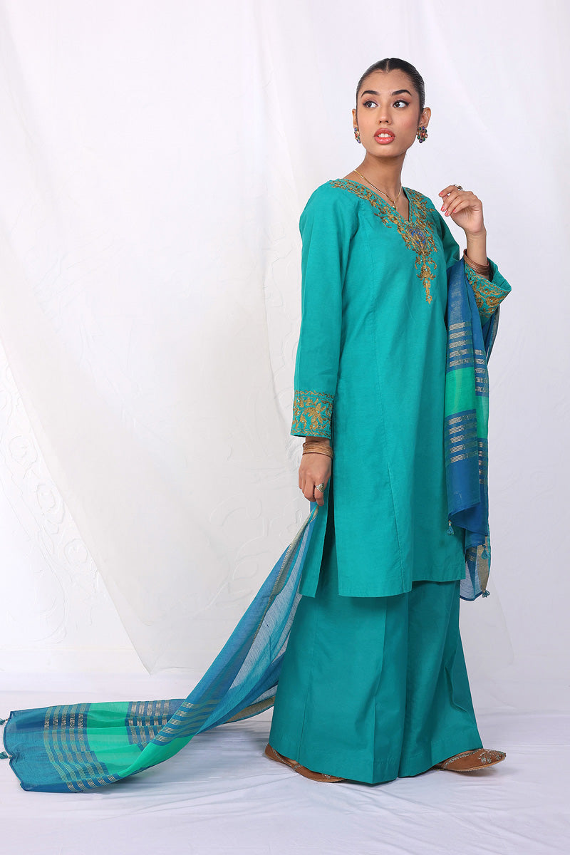 Generation - Aik Rang Asmani Suit - Green - Cotton - 3 Piece