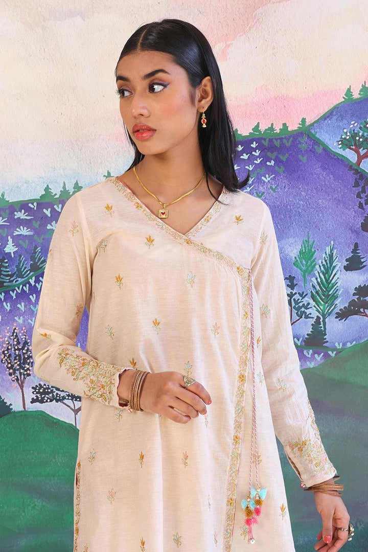 Generation - Aik Rang Angrakha Suit - Off White - Cotton - 3 Piece
